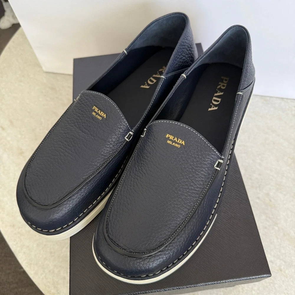 Prada Mens 2DF088 Baltico Blue Cervo Deerskin Leather Loafers UK 9